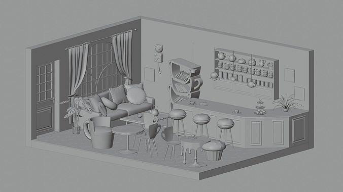 Teahouse Low-poly 3D model 2