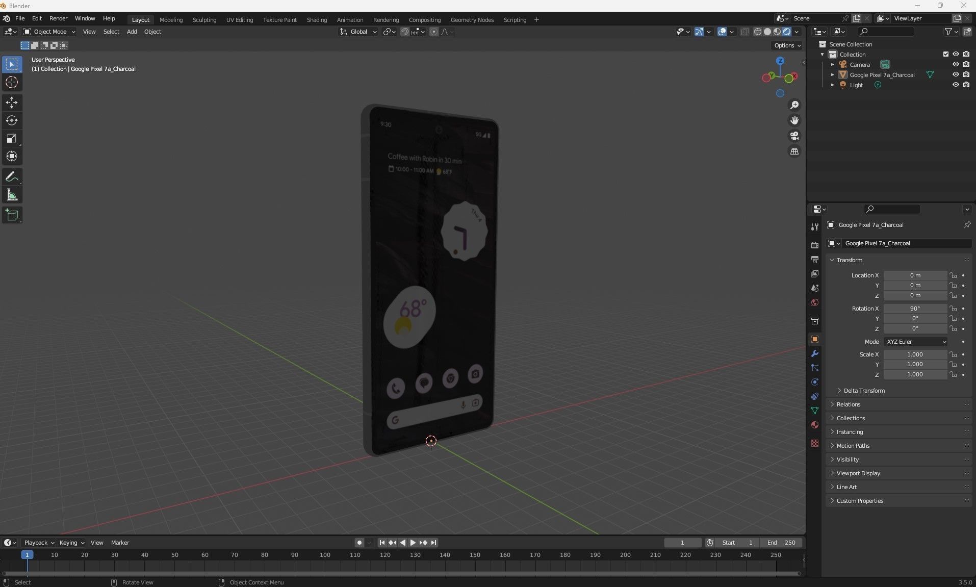Google Pixel 7a Charcoal Low-poly 3D model_28