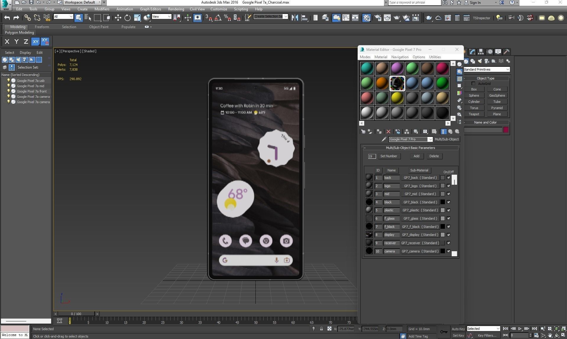 Google Pixel 7a Charcoal Low-poly 3D model_30