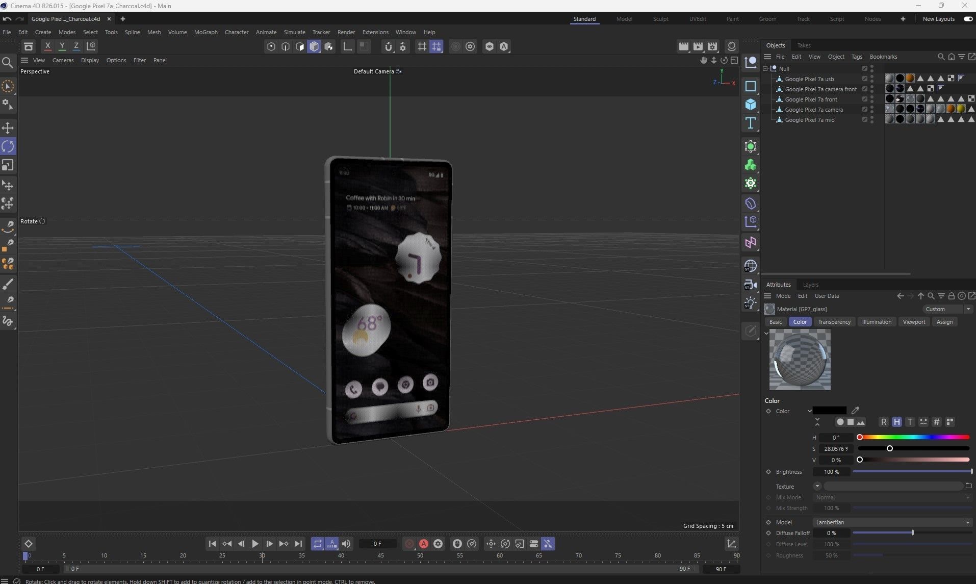 Google Pixel 7a Charcoal Low-poly 3D model_27