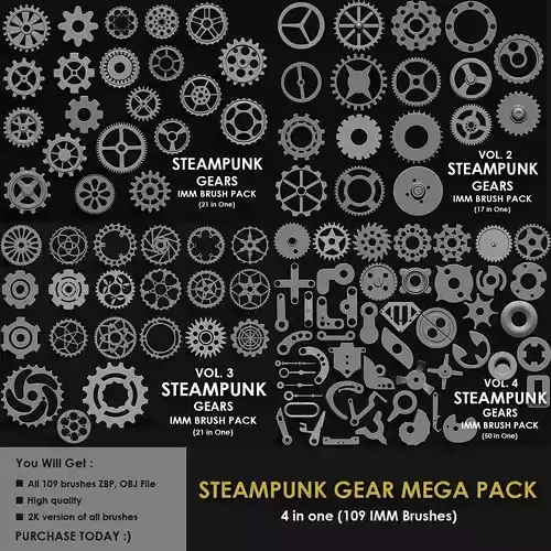 STEAMPUNK GEAR MEGA PACK 4 IN ONE 109 BRUSHES