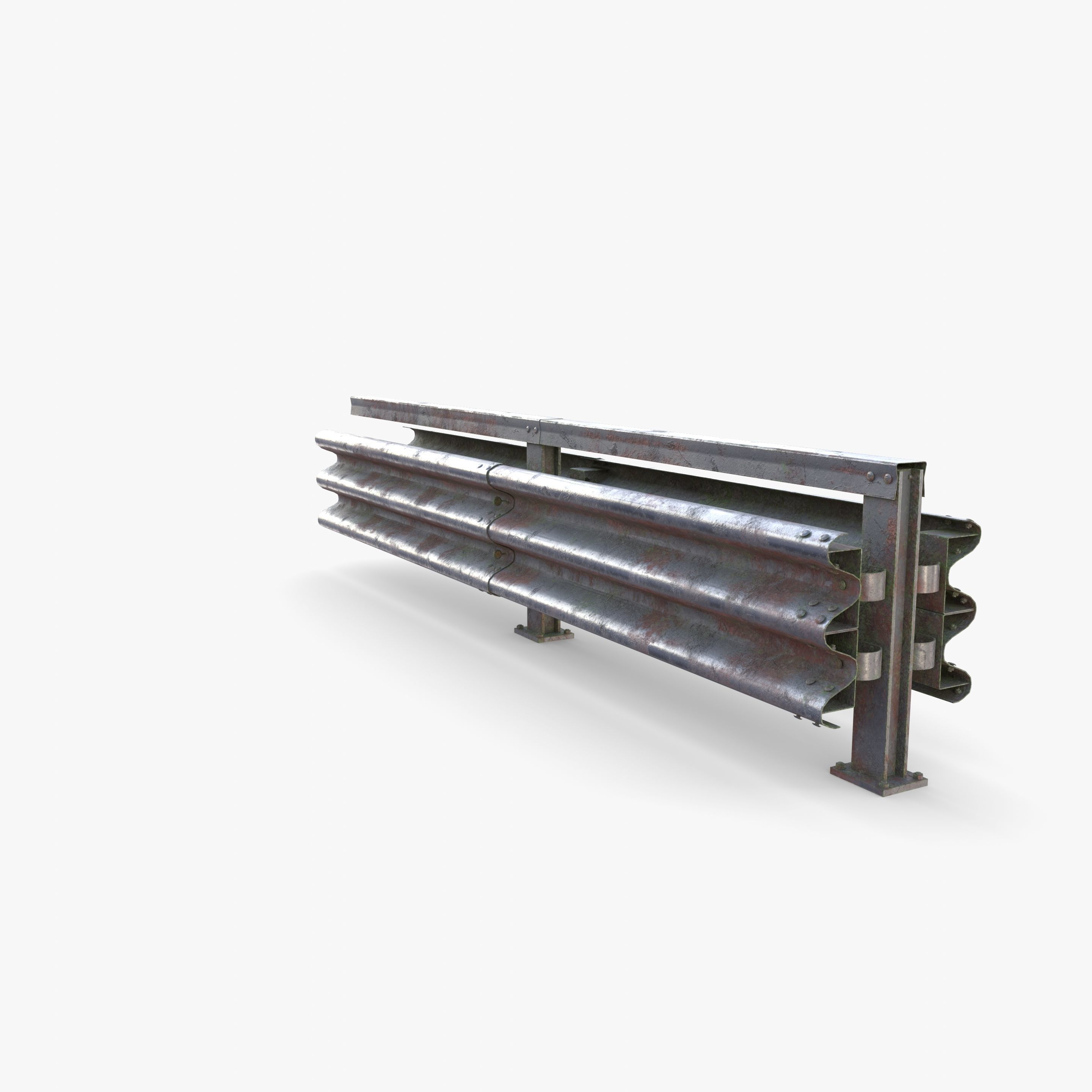 Tileable double sided traffic barrier guardrail V1 weathered Low-poly 3D model_5