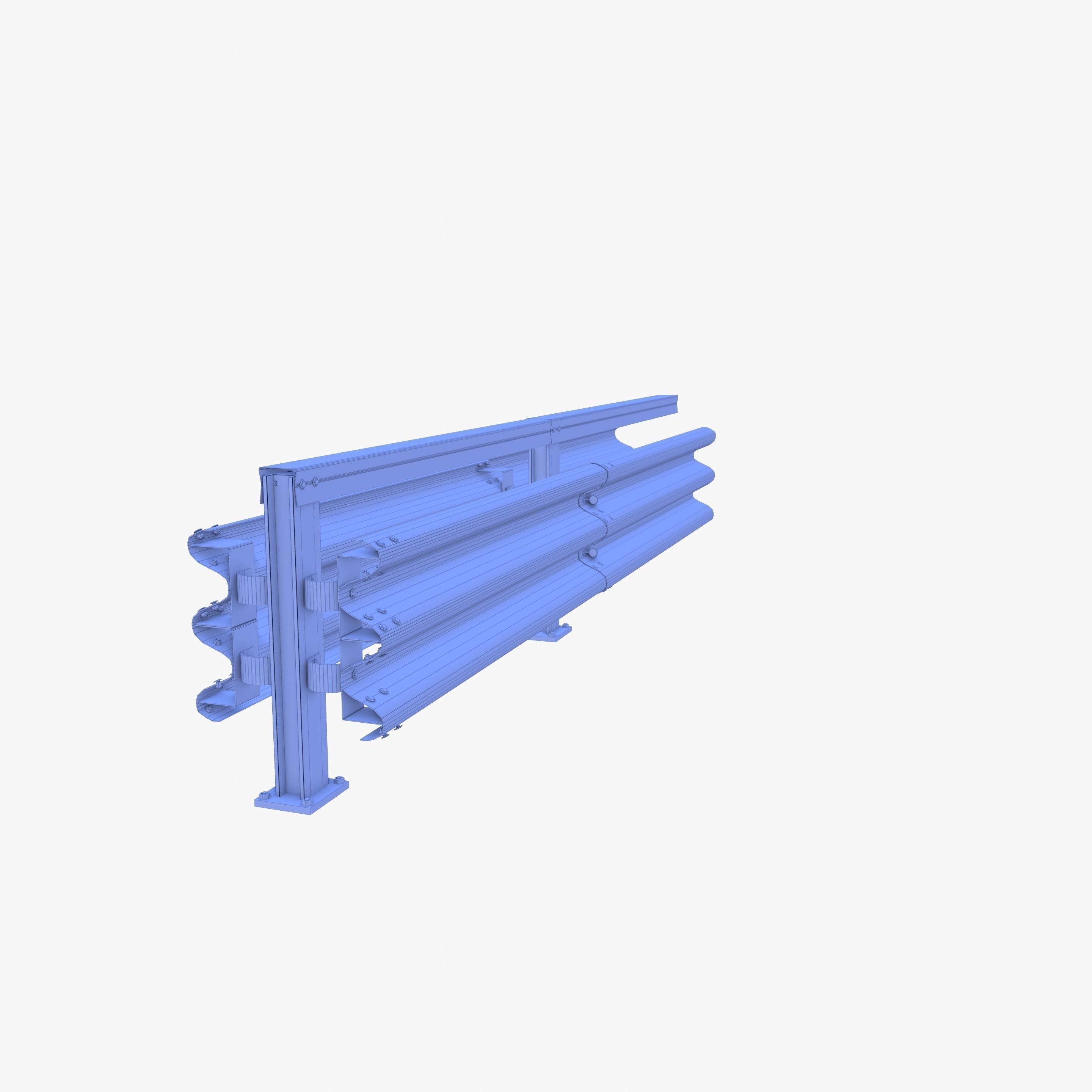 Tileable double sided traffic barrier guardrail V1 weathered Low-poly 3D model_17