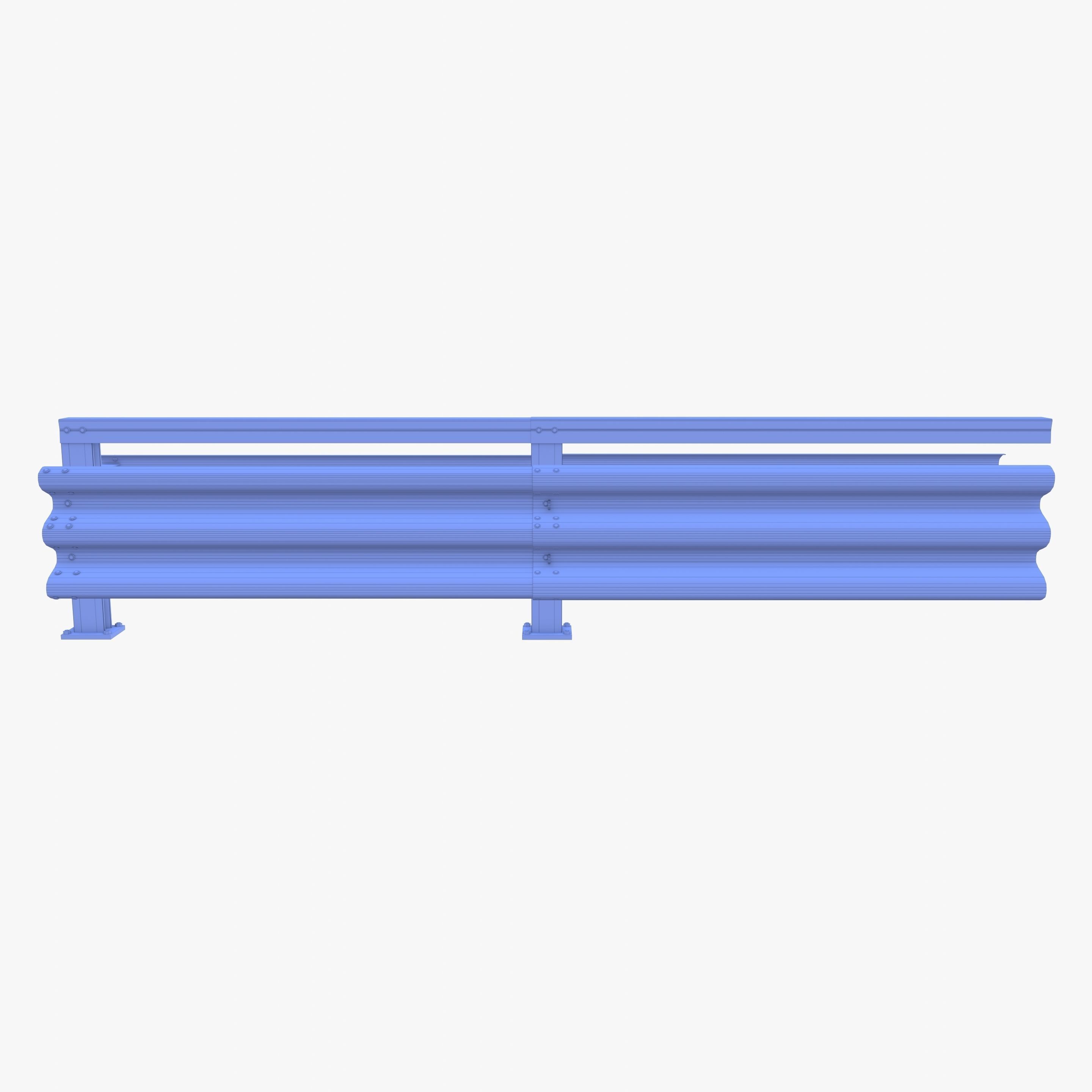 Tileable double sided traffic barrier guardrail V1 weathered Low-poly 3D model_10