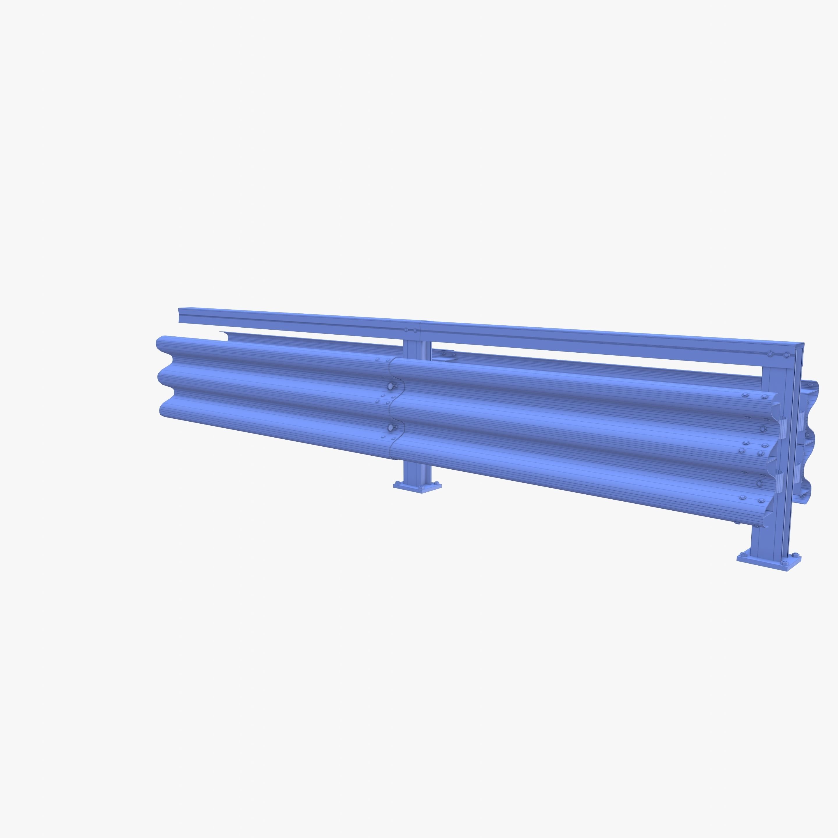 Tileable double sided traffic barrier guardrail V1 weathered Low-poly 3D model_14