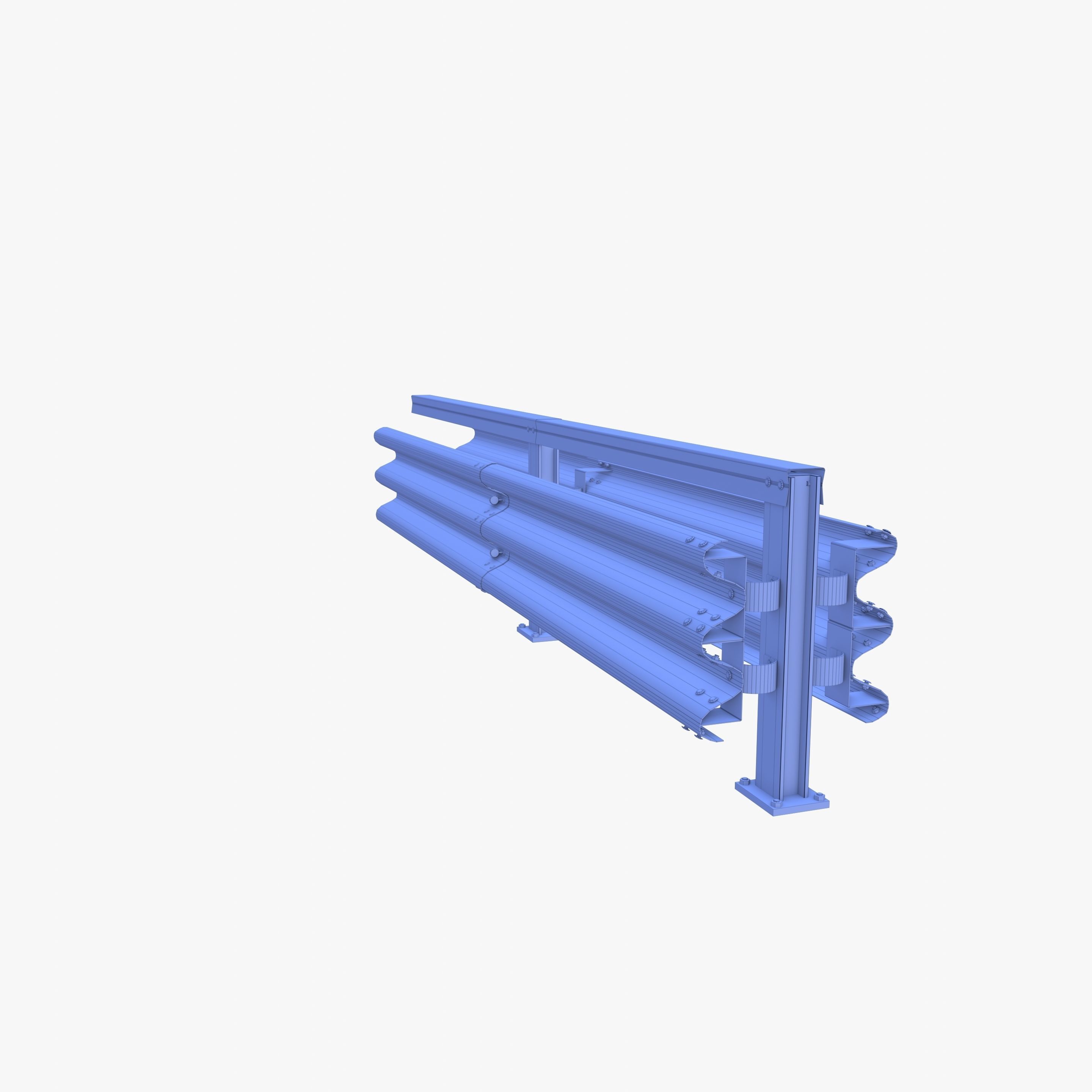 Tileable double sided traffic barrier guardrail V1 weathered Low-poly 3D model_15