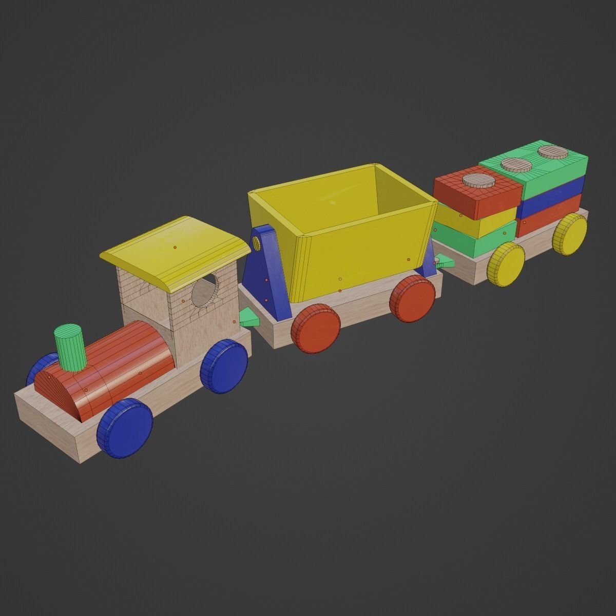 Toy Train Set Low-poly 3D model_14