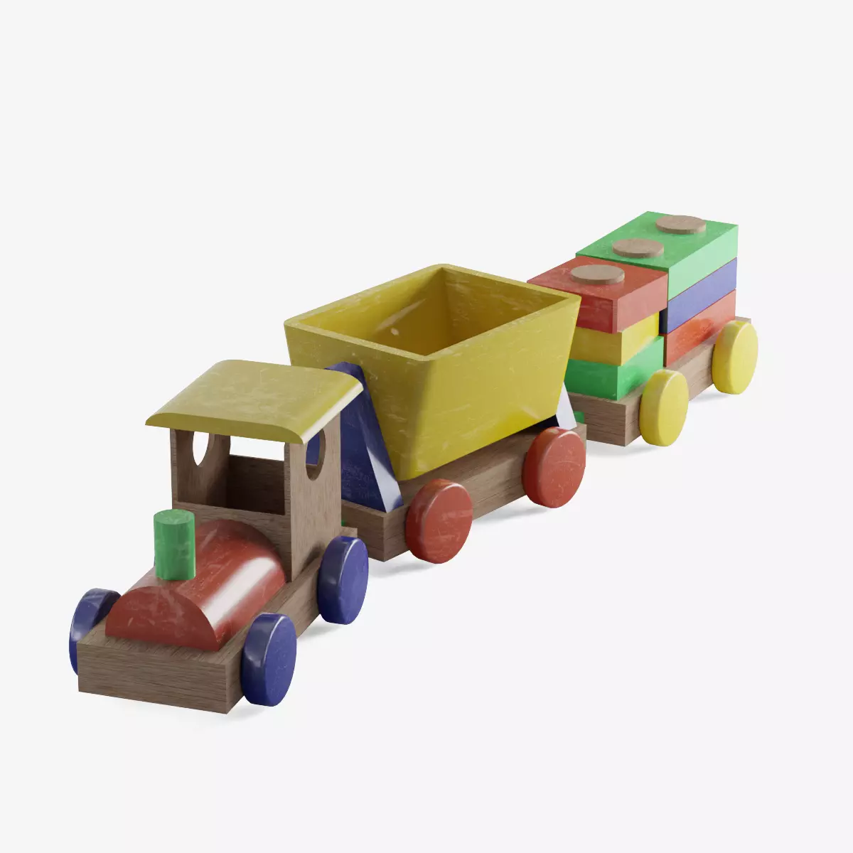 Toy Train Set Low-poly 3D model_0