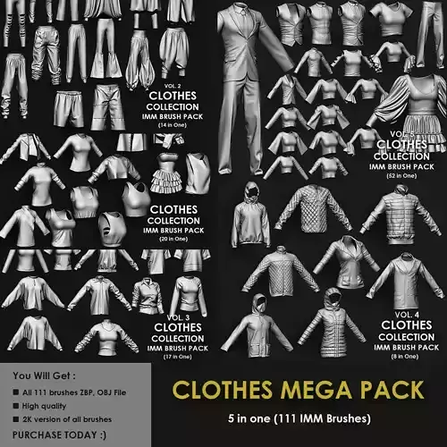 CLOTHES MEGA PACK 5 IN ONE - 111 BRUSHES 3D model
