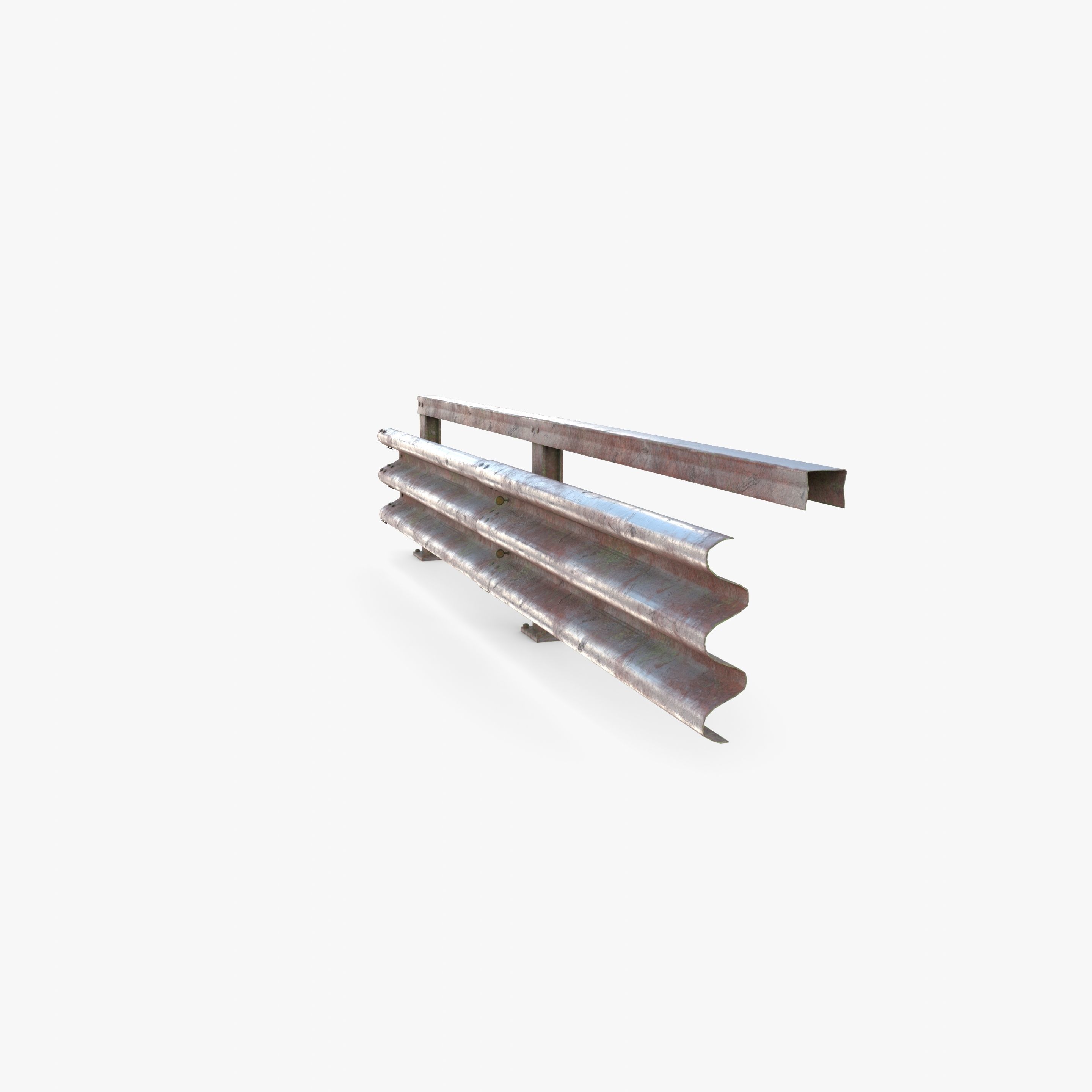 Tileable single sided traffic barrier guardrail V1 weathered Low-poly 3D model_2