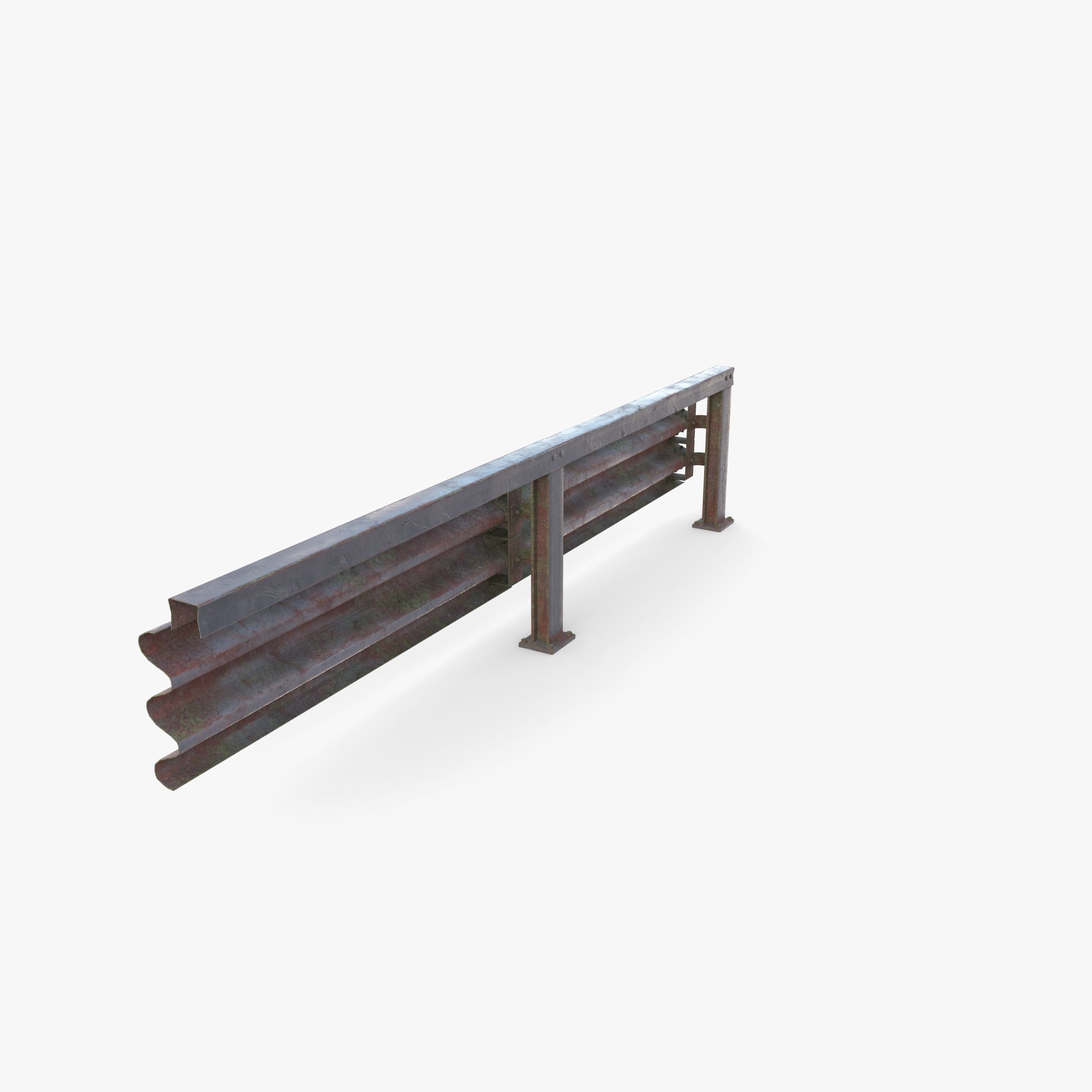 Tileable single sided traffic barrier guardrail V1 weathered Low-poly 3D model_11