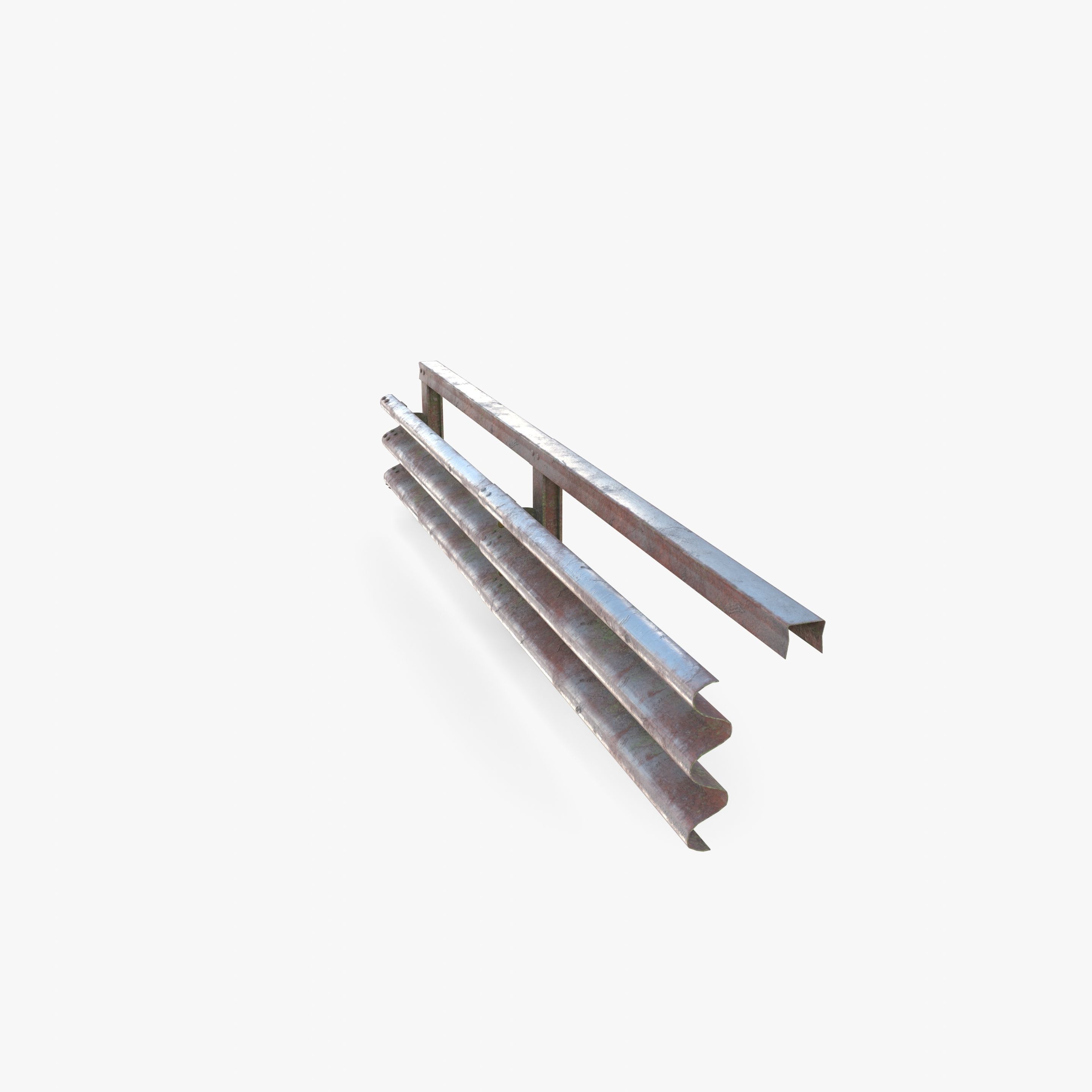 Tileable single sided traffic barrier guardrail V1 weathered Low-poly 3D model_10