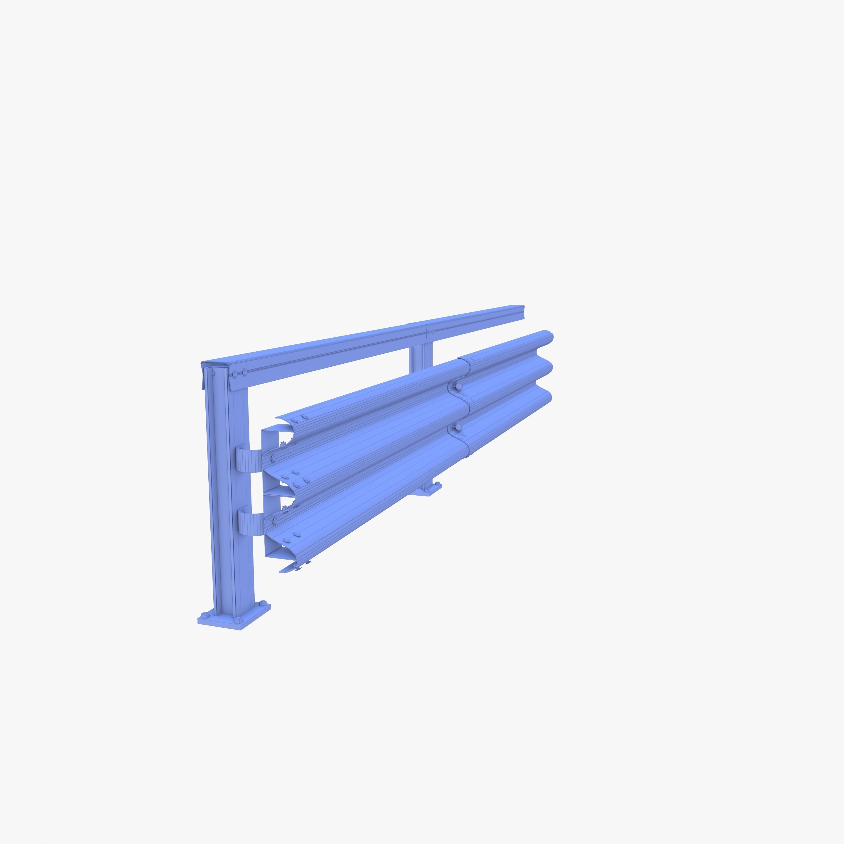 Tileable single sided traffic barrier guardrail V1 weathered Low-poly 3D model_19