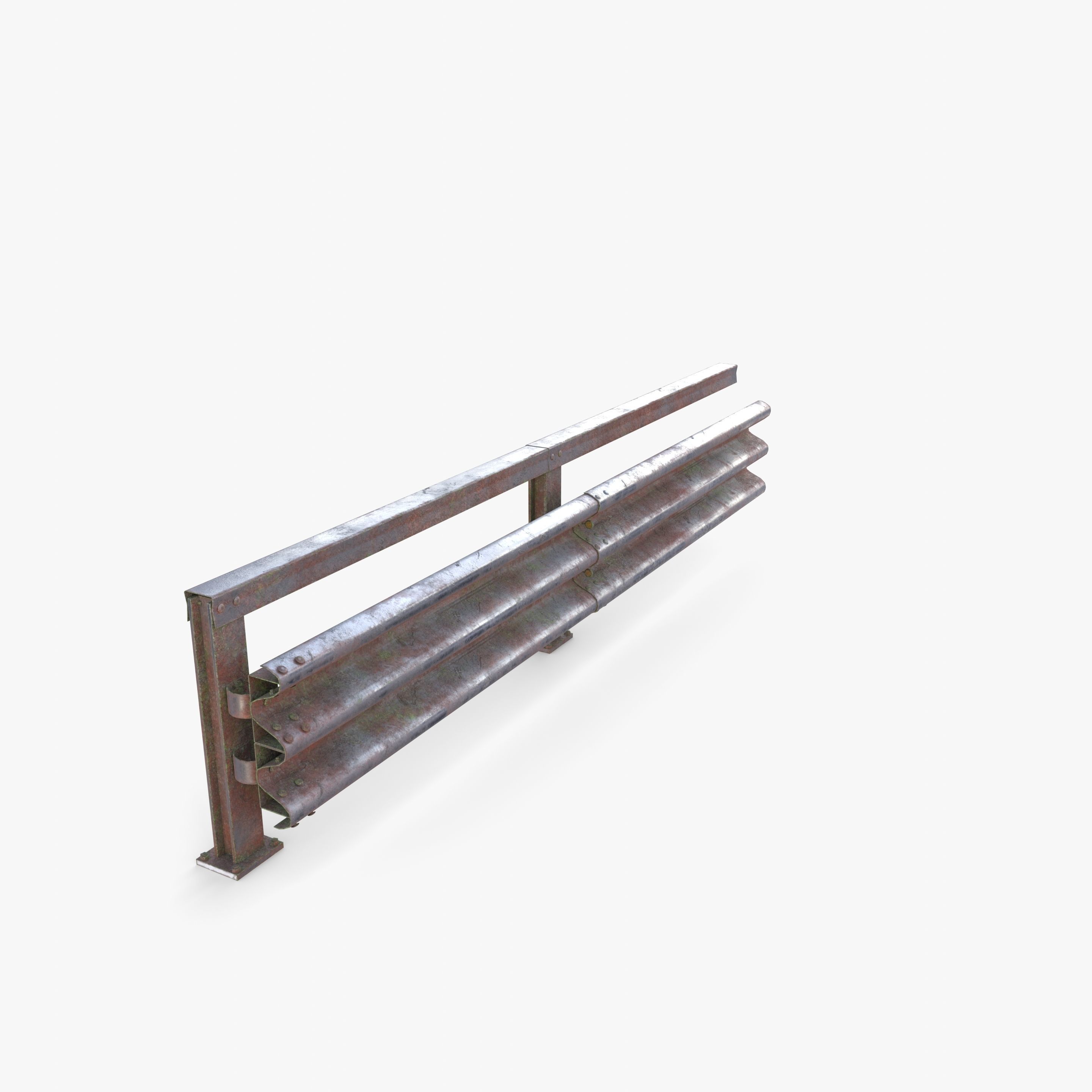 Tileable single sided traffic barrier guardrail V1 weathered Low-poly 3D model_12
