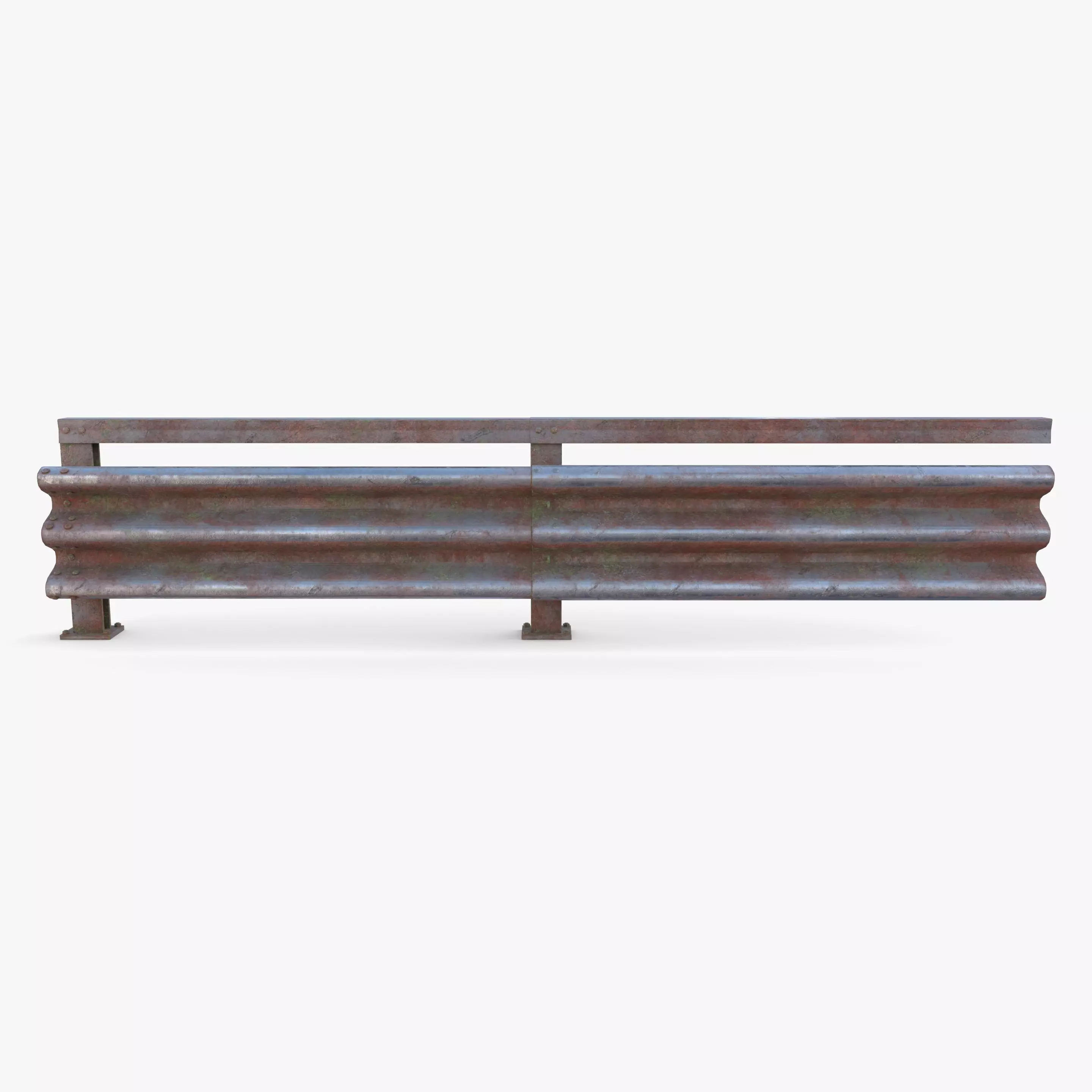 Tileable single sided traffic barrier guardrail V1 weathered Low-poly 3D model_0