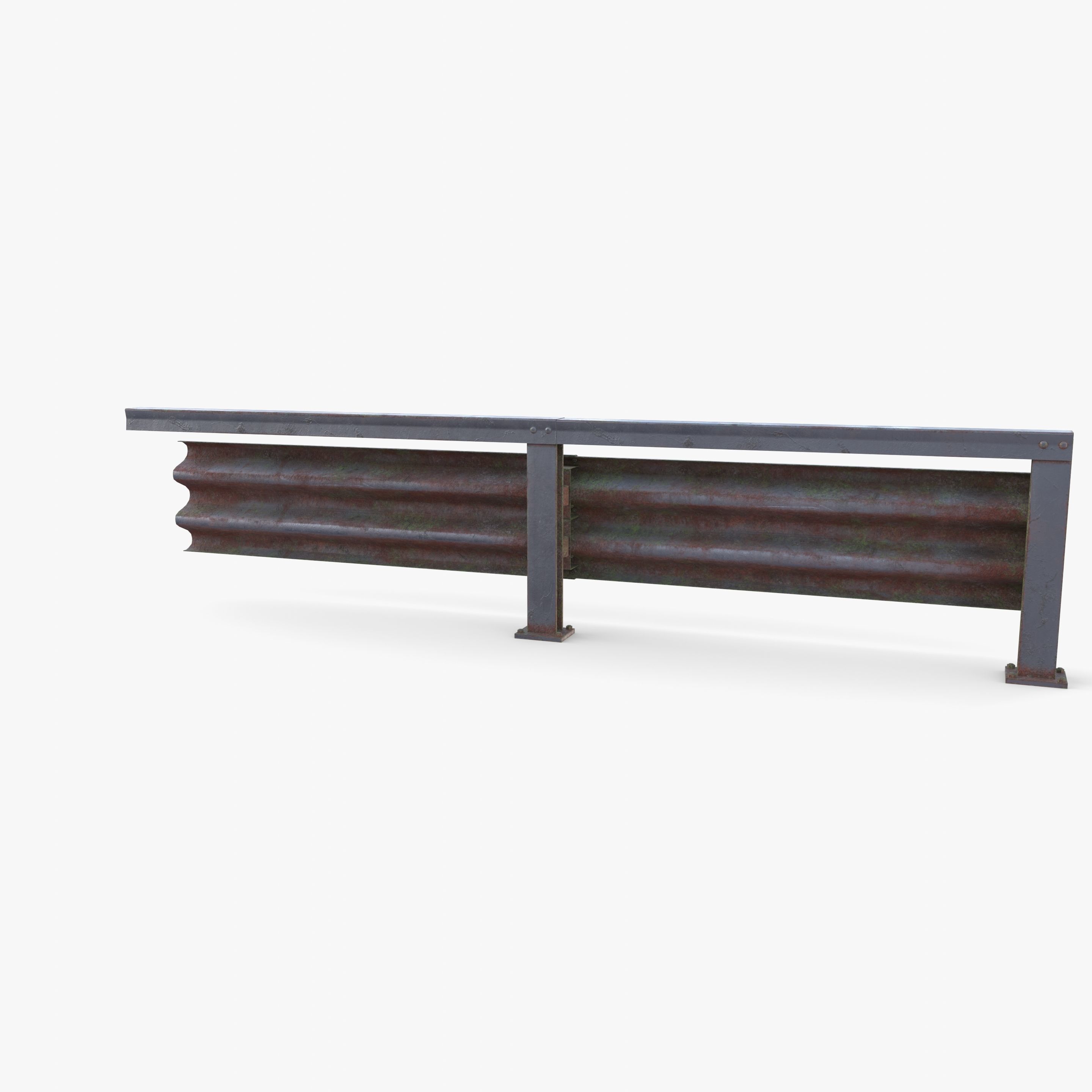 Tileable single sided traffic barrier guardrail V1 weathered Low-poly 3D model_5
