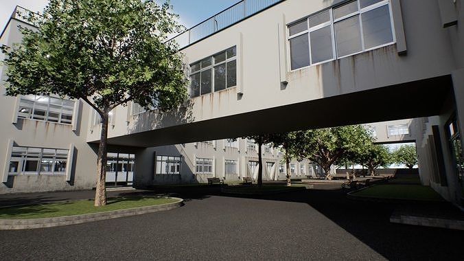 Japanese School Building - Environment Low-poly 3D model 7