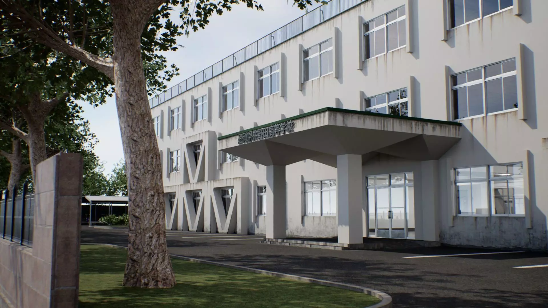 Japanese School Building - Environment Low-poly 3D model_0