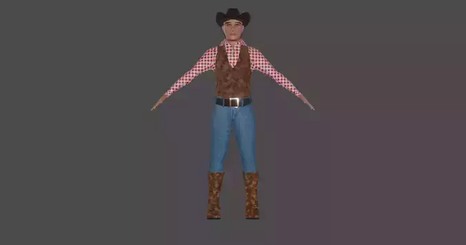 Modern Western Rancher Cowboy with Brown Red and White Cloths 3D model
