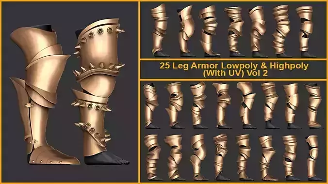 Leg Armor Highpoly and Lowpoly With UVs Vol 2 Low-poly 3D model