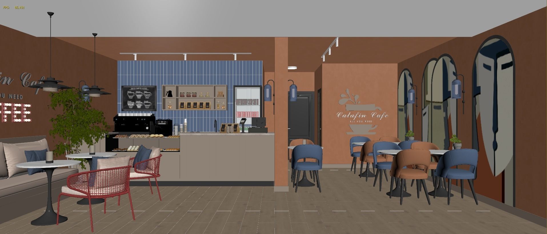 Cafe restaurant interior design 3D model_13