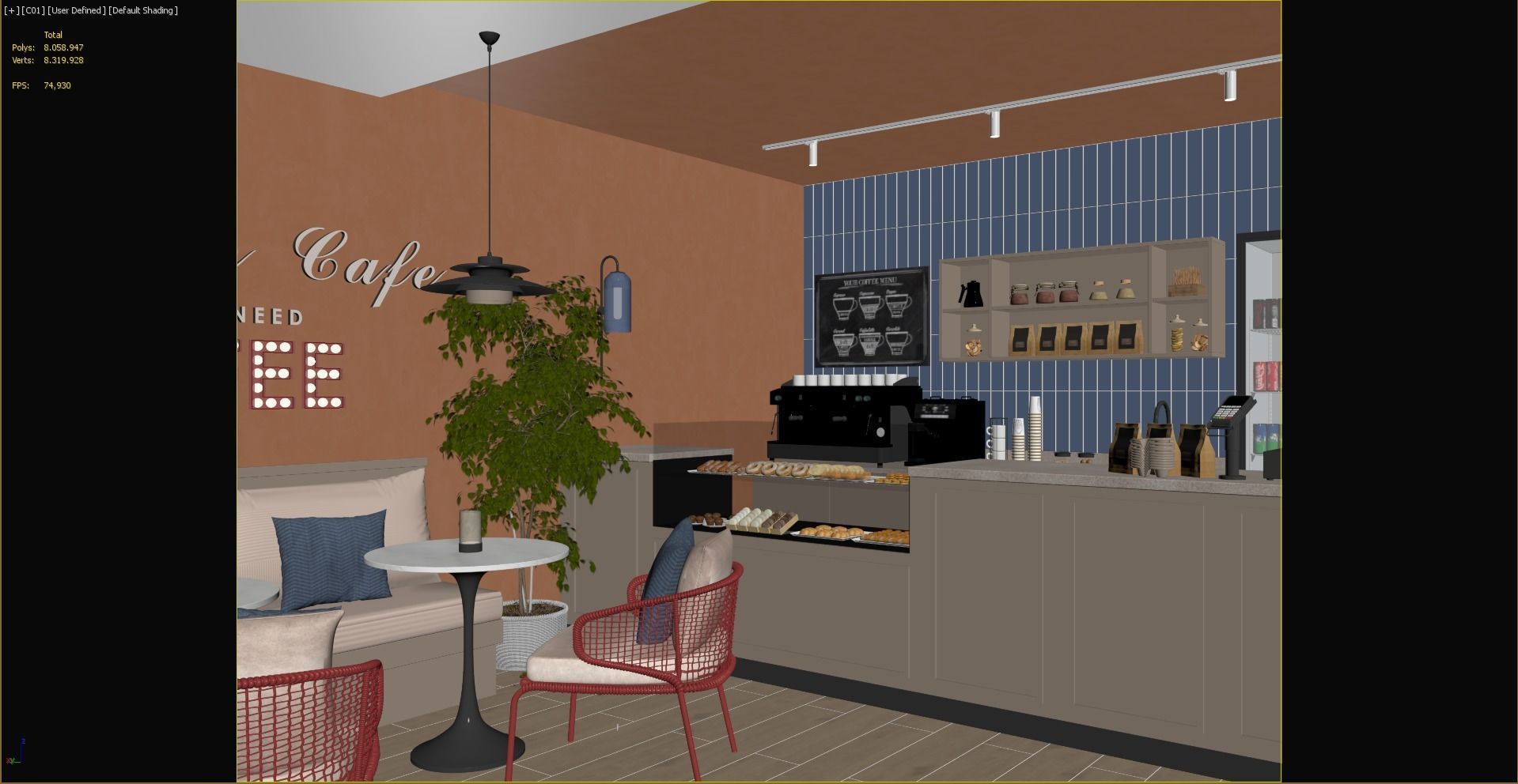 Cafe restaurant interior design 3D model_6