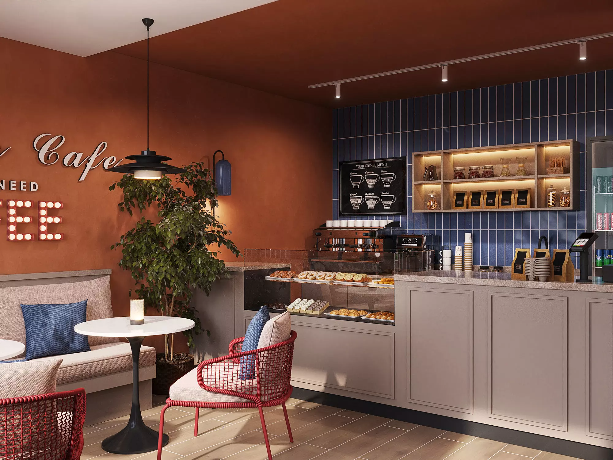 Cafe restaurant interior design 3D model_0