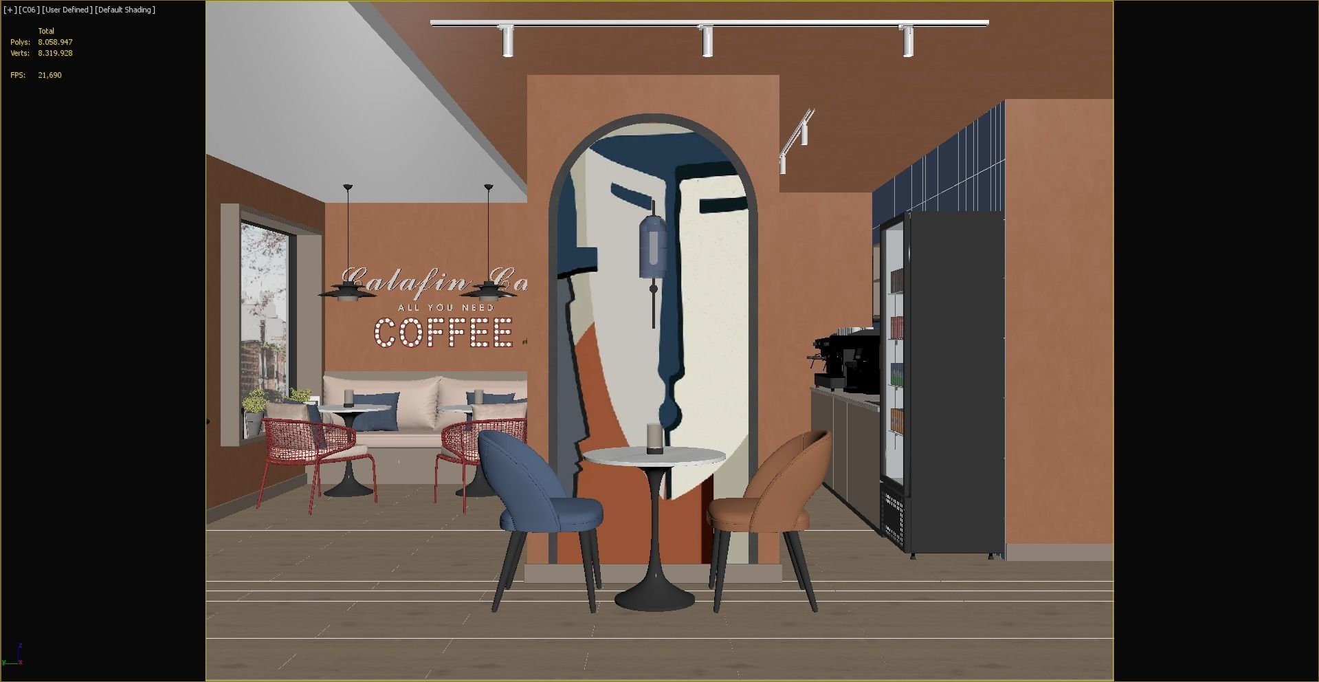 Cafe restaurant interior design 3D model_10