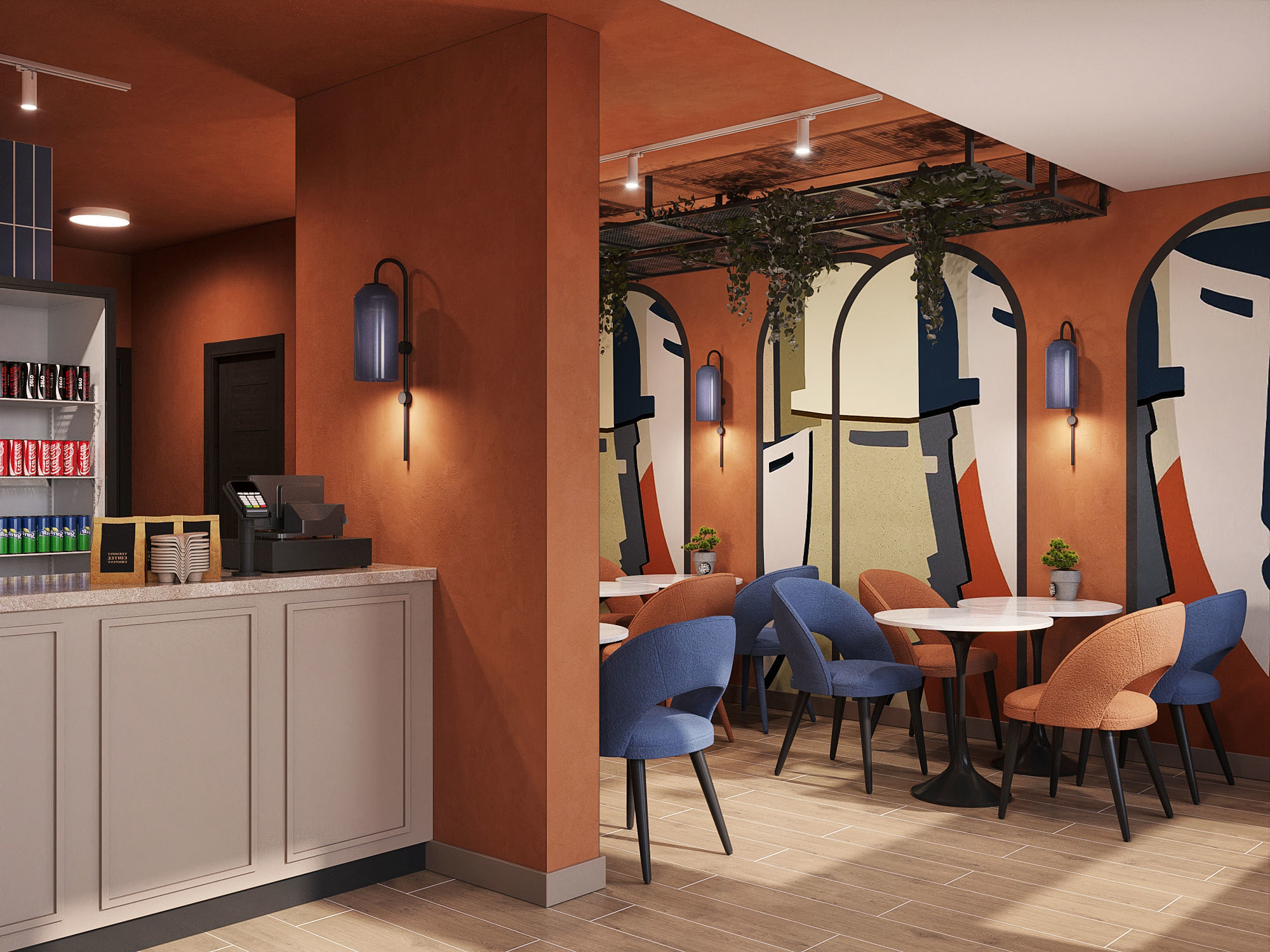 Cafe restaurant interior design 3D model_2