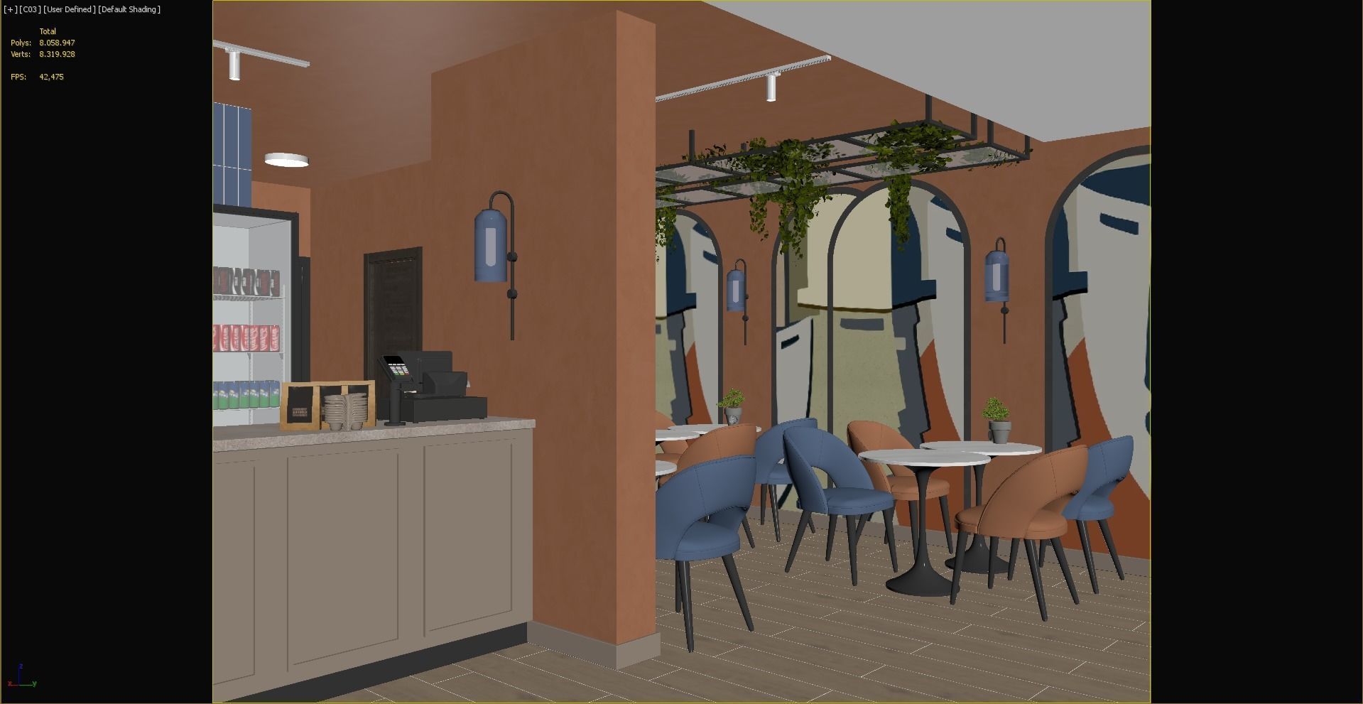 Cafe restaurant interior design 3D model_8