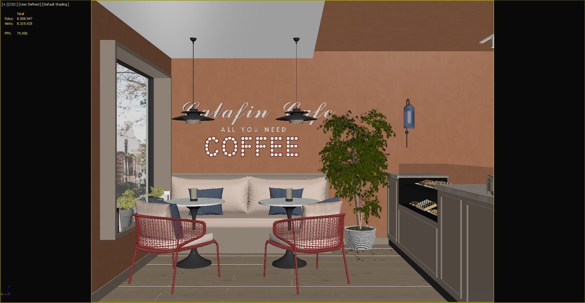 Cafe restaurant interior design 3D model_7
