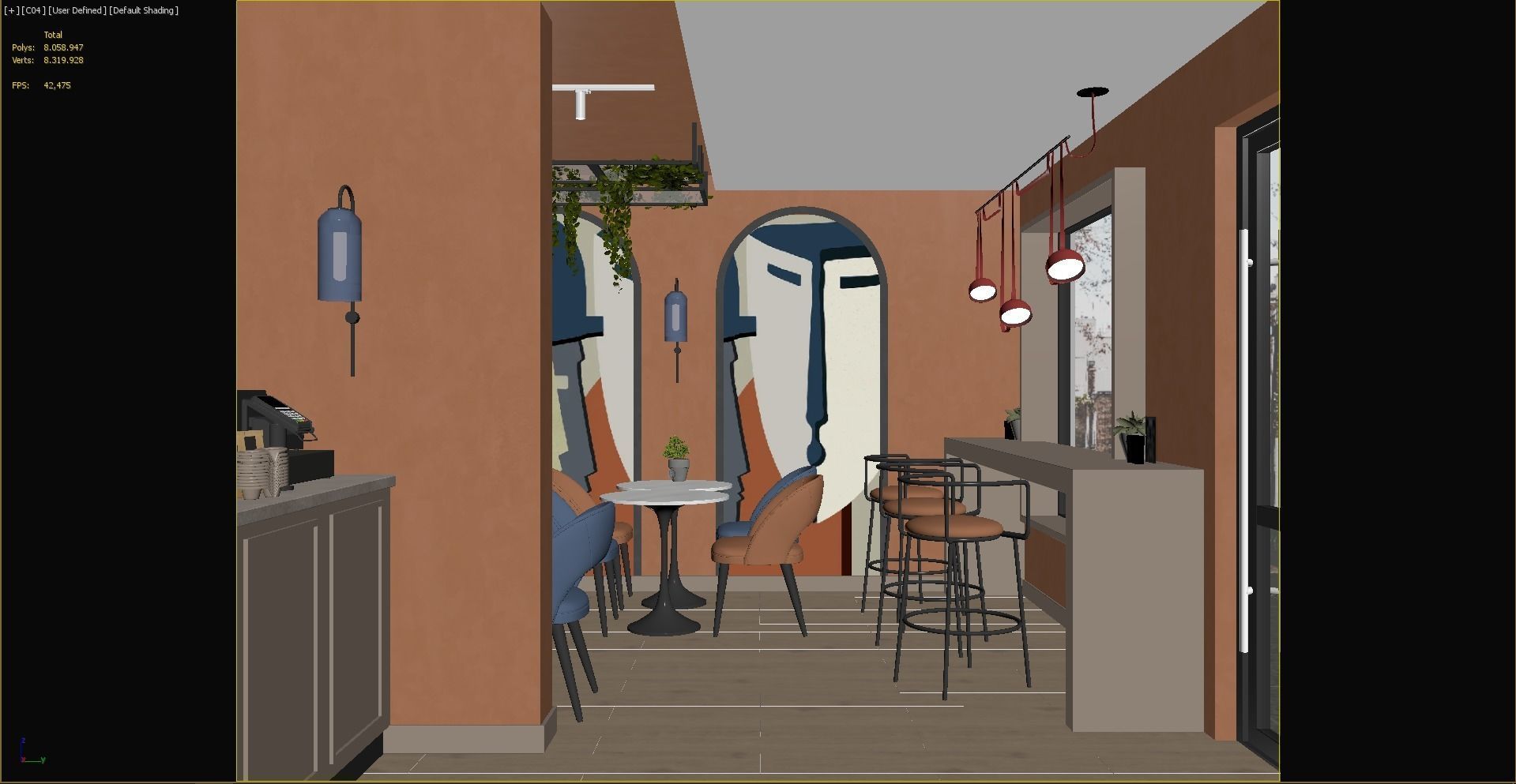 Cafe restaurant interior design 3D model_9