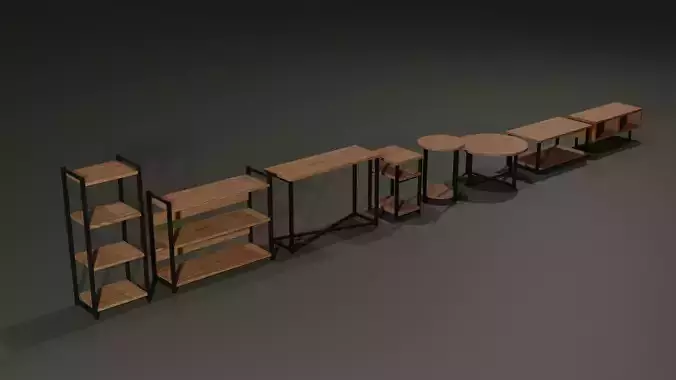 LowPoly Table Pack 4KTexture GameReady Furniture Low-poly 3D model