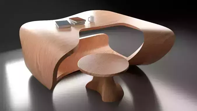 Futuristic wooden table and chair