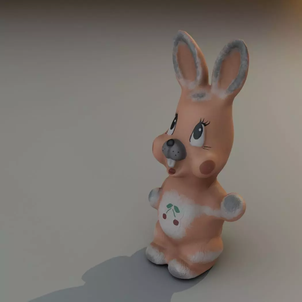 Old rubber toy rabbit from USSR Low-poly 3D model_0