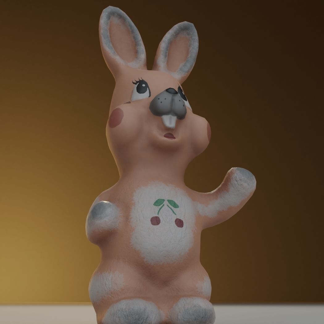 Old rubber toy rabbit from USSR Low-poly 3D model_6