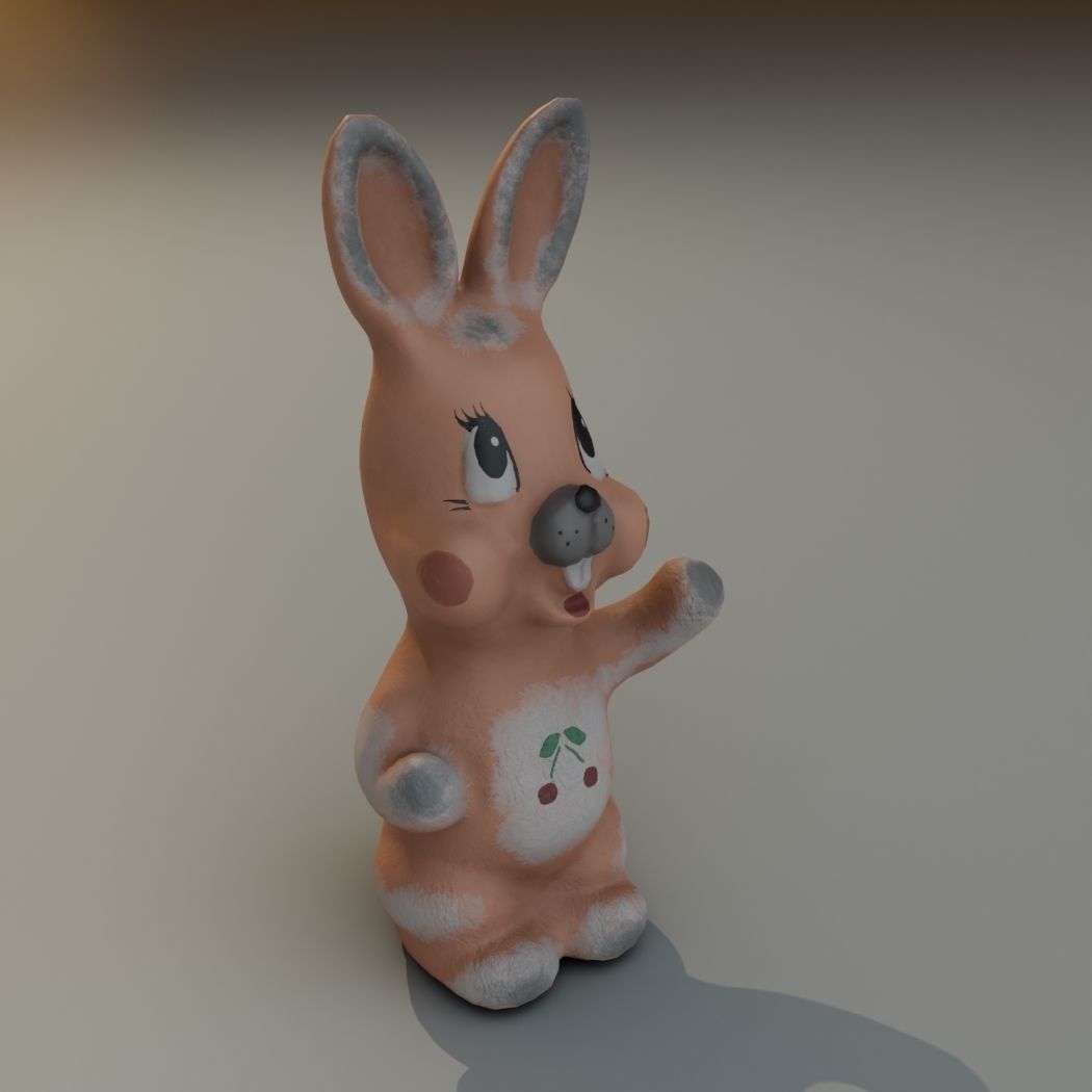 Old rubber toy rabbit from USSR Low-poly 3D model_1