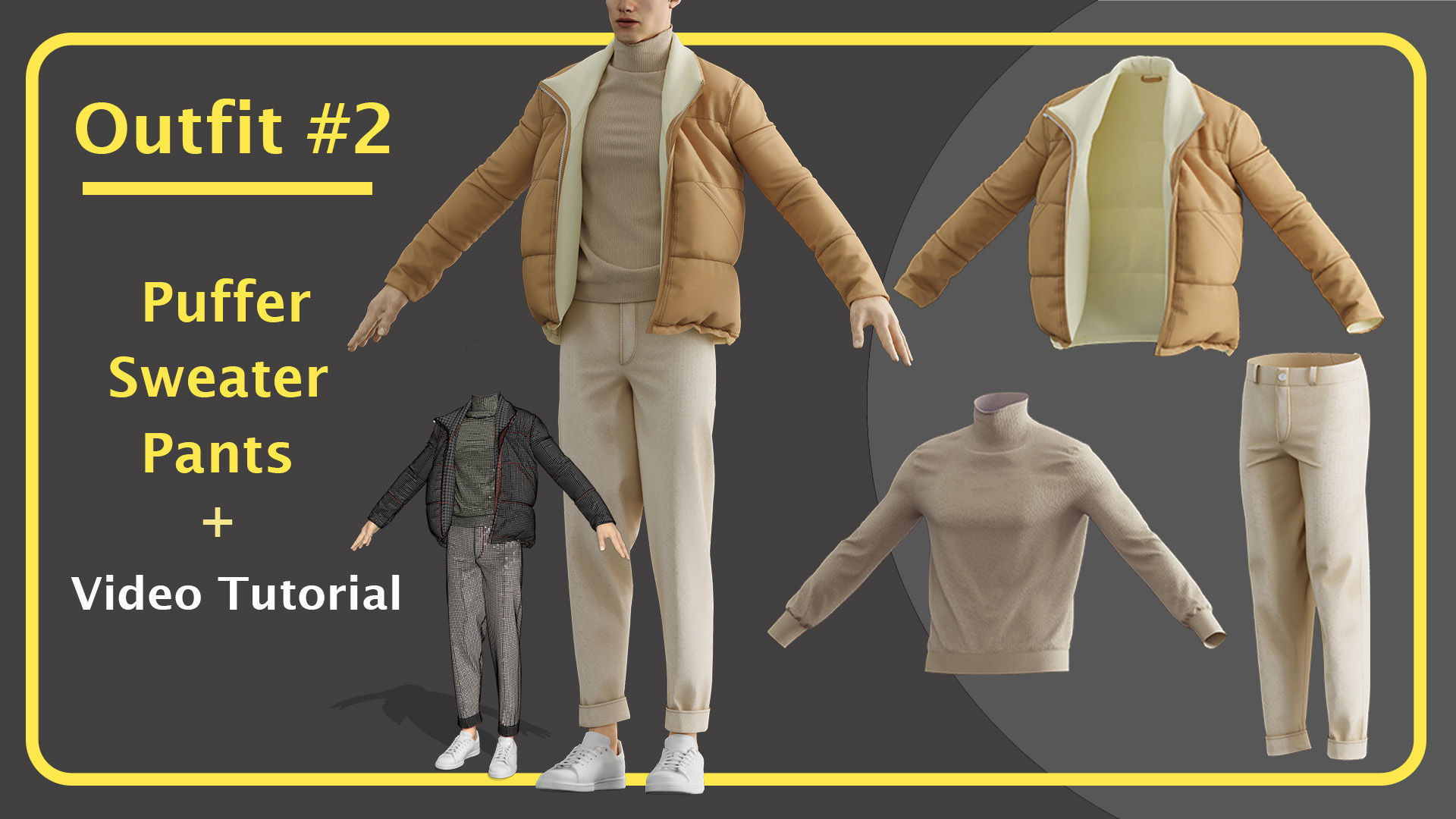 3 Trendy Puffer Outfit with marvelous PLUS Video Tutorial 3D model_2