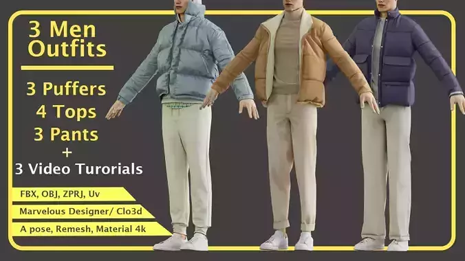 3 Trendy Puffer Outfit with marvelous PLUS Video Tutorial 3D model