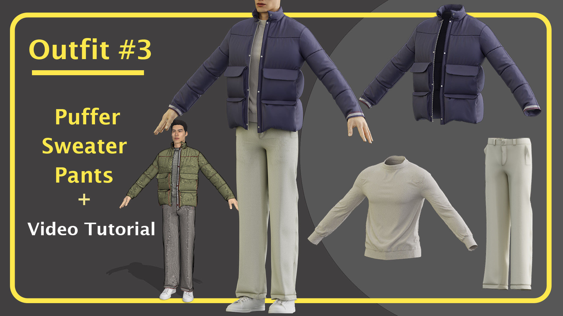 3 Trendy Puffer Outfit with marvelous PLUS Video Tutorial 3D model_3