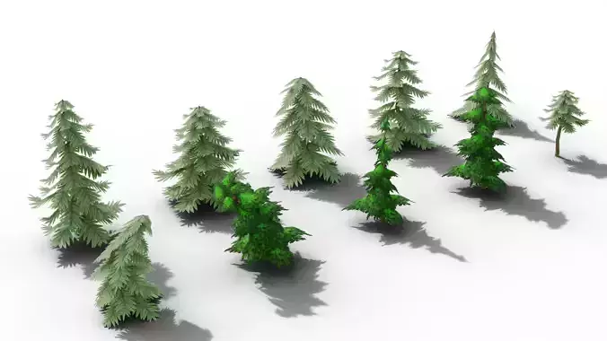 10 Stylized low poly Pine trees Low-poly 3D model