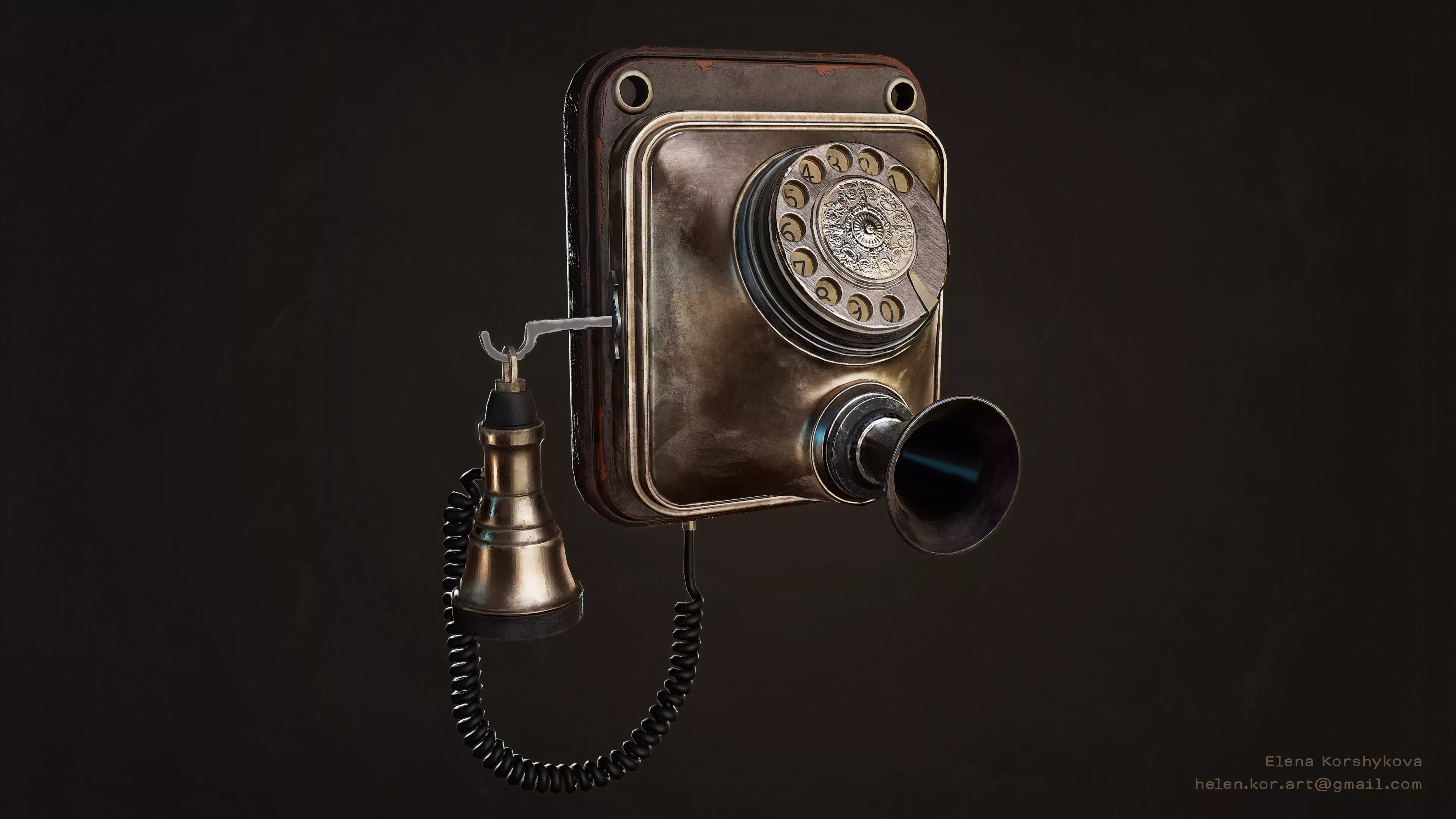 Antique Telephone 19 century Low-poly Low-poly 3D model_0