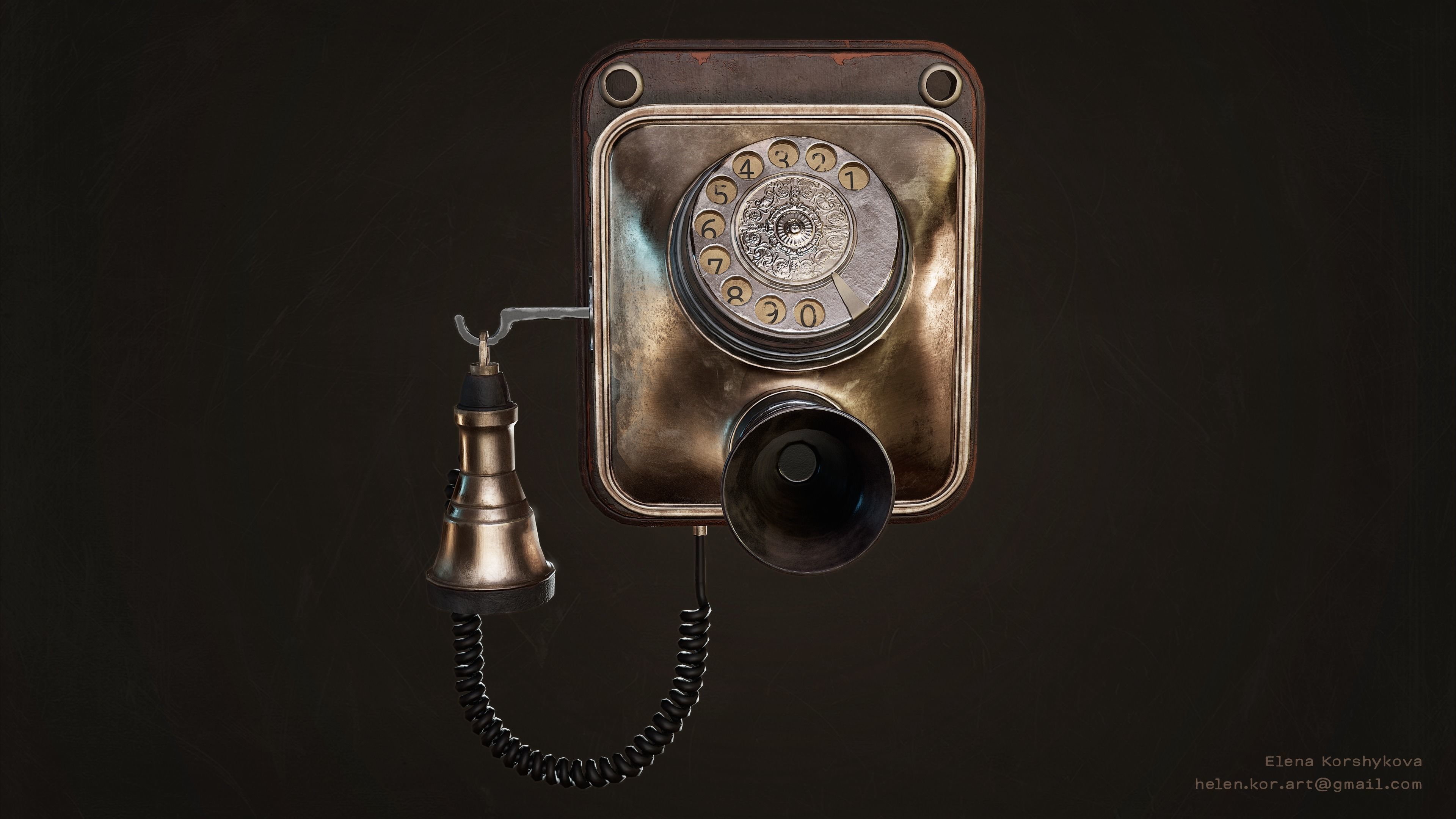 Antique Telephone 19 century Low-poly Low-poly 3D model_4
