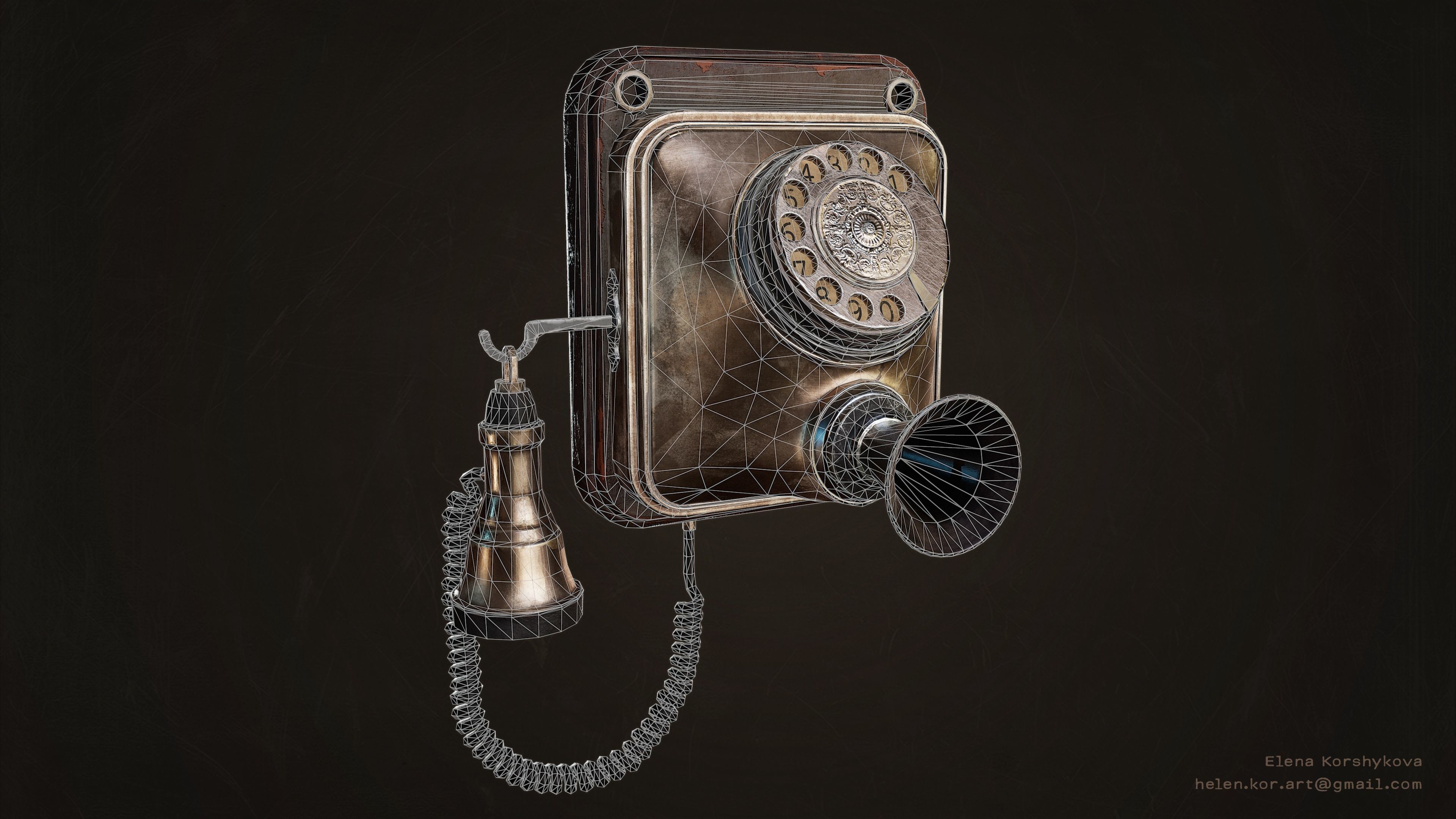 Antique Telephone 19 century Low-poly Low-poly 3D model_2