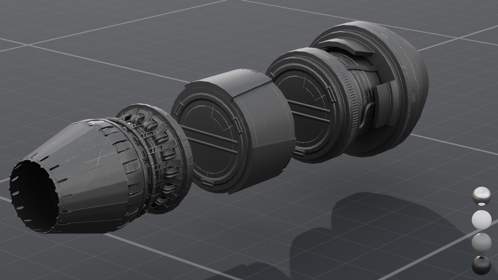 Thruster with turbofan and airbrake 3D model_9