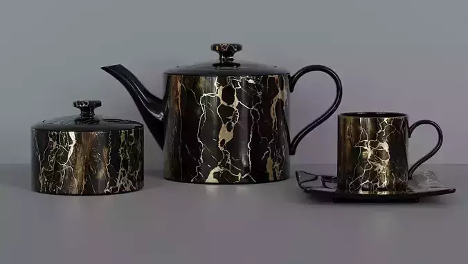 Black ceramic tea set