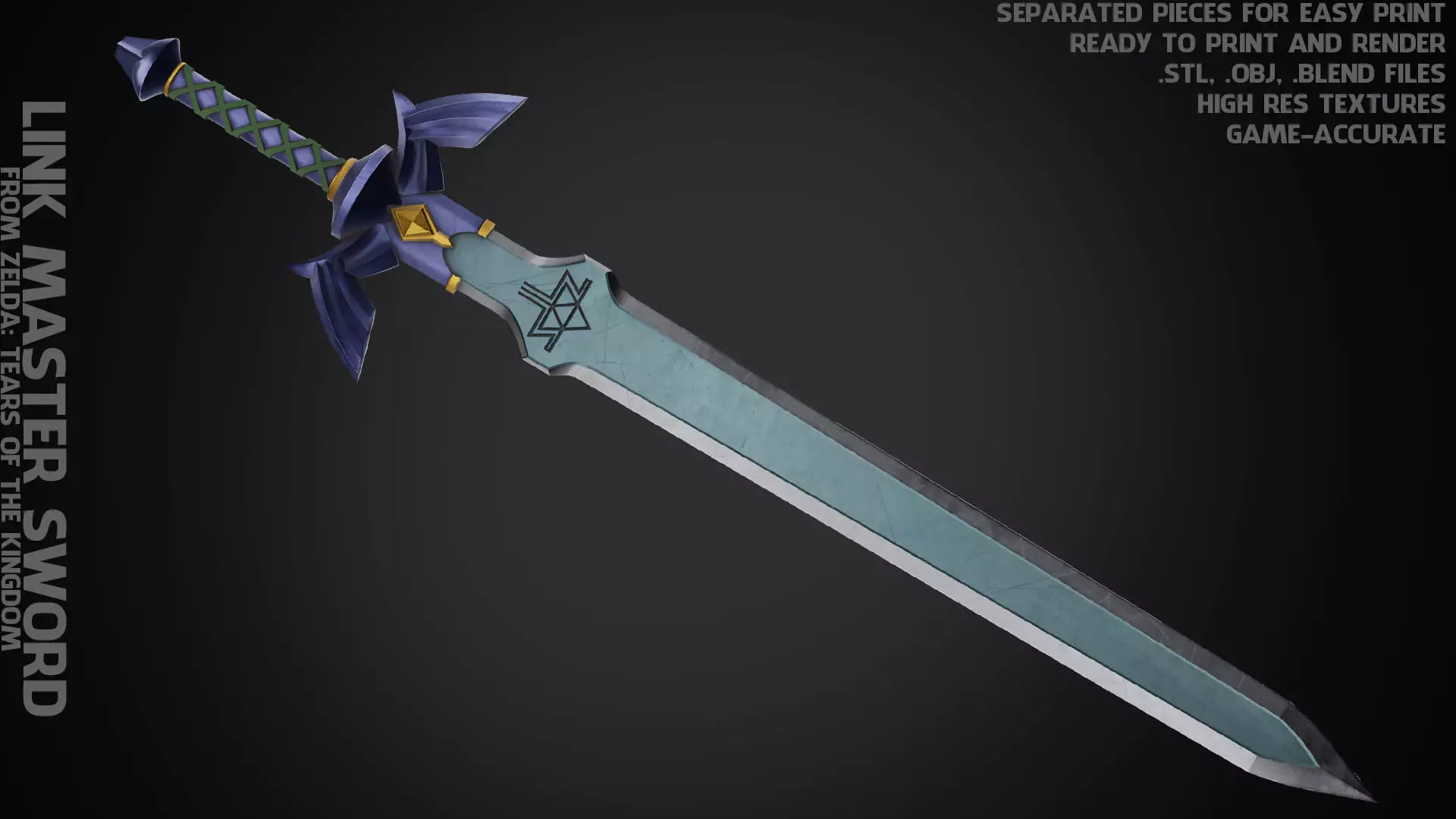 Zelda Tears of the Kingdom Link Master Sword for Cosplay 3D print model_0