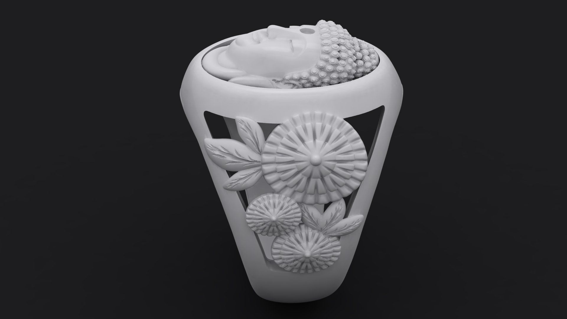 Buddha head ring 3D print model_5