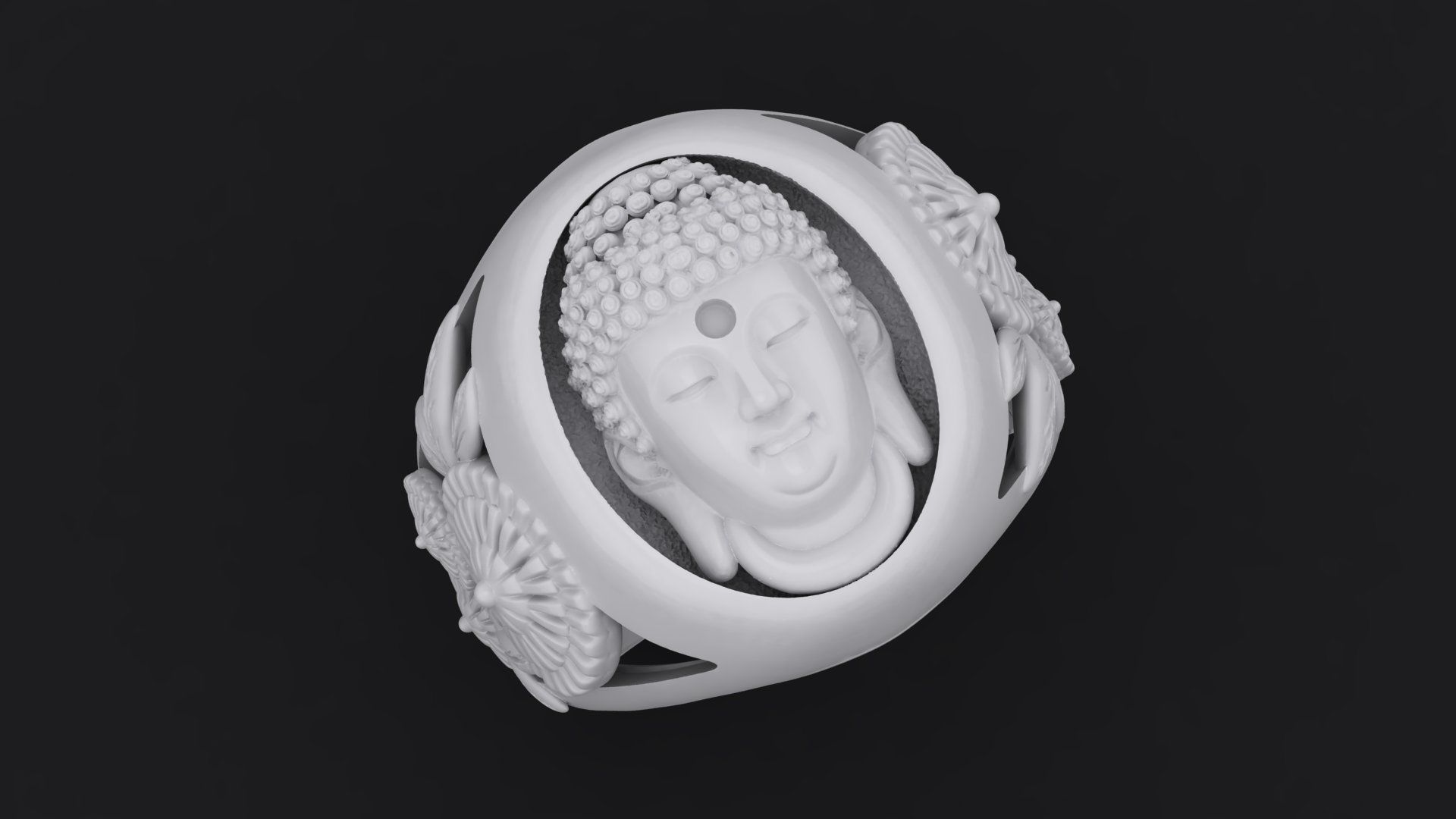 Buddha head ring 3D print model_4