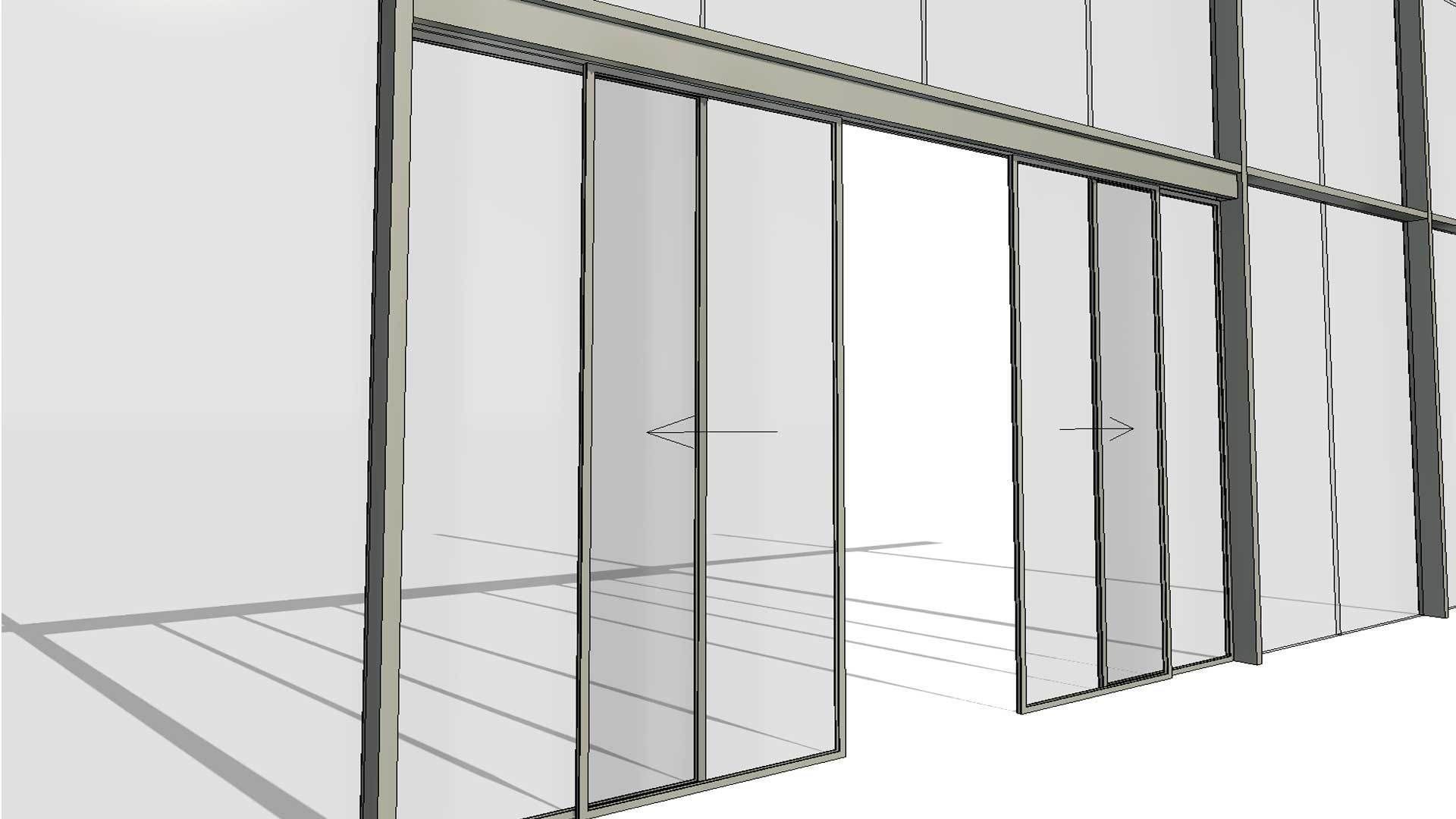 Curtain Wall Automatic Double Sliding Door 3D model_4